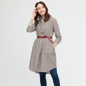 Uniqlo Women Cotton 3/4 Sleeve Shirt Dress Brown